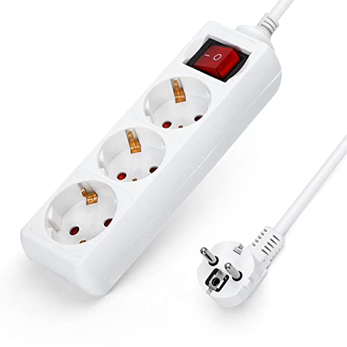 Aigostar Steckdosenleiste 3-fach mit Schalter Tischsteckdose Kindersicherung 3g1.0m㎡ 1,5 m Kabel, Weiß