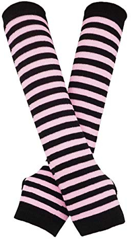 Punk Gothic Rock Lange Armstulpen Fingerlose Handschuhe, schwarz/pink, Einheitsgröße