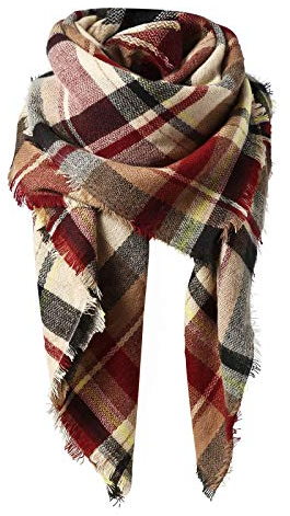 American Trend Damen-Schal für Herbst und Winter, kariert, Quaste, weich, warm, Deckenschal, Damen-Schal, Rosa Schal, Einheitsgröße