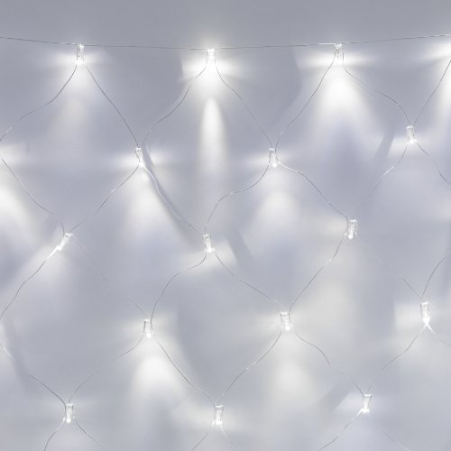 Lights4fun 140er Lichternetz weiß 31V 2m x 2m koppelbar auf transparentem Kabel