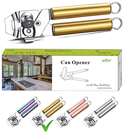 Berglander Can Opener, Stainless Steel Gold Handle Can Opener, Titainium Golden Plating Handle Hand Held, Smooth Edge Manual, Heavy Duty (Gold)