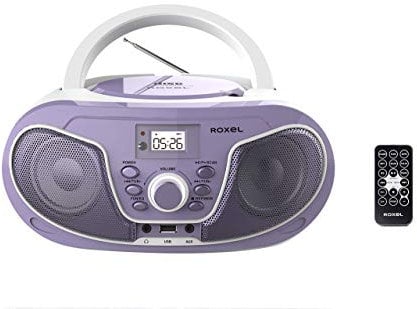 Roxel RCD-S70BT Portable Boombox CD Player with Remote Control, FM Radio, USB MP3 Playback, 3.5mm AUX Input, Headphone Jack, LED Display Wireless Music Streaming (Purple)