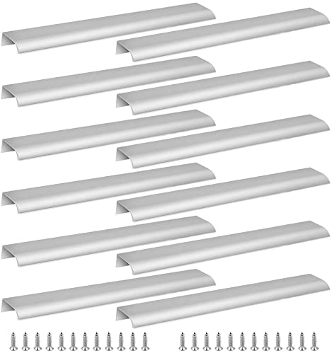 Cjueiom 12 Pack Concealed Kitchen Cupboard Handles 256mm Hole Center Hidden Drawer Pulls, Finger Edge Pull Aluminum Cabinet Handle Invisible Door Knob for Wardrobe (300mm Total Length, Silver)