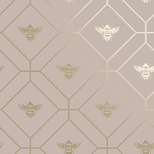 Holden Decor Honeycomb Bee Pink Wallpaper 13083 - Metallic Geometric