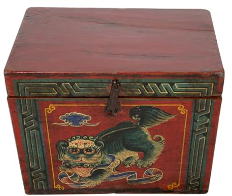 Fine Asianliving Antike Chinesische Kiste Handgemalt Chinesische Mythologie China Aufbewahrungstruhe Orientalische Möbel Holztruhe Dekotisch Deckel Couchtisch Tischtruhe Sitztruhe