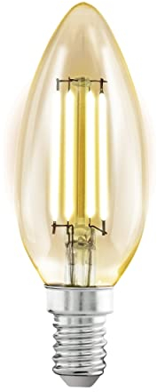EGLO E14 LED Lampe, Amber Vintage Glühbirne in Kerzenform, Leuchtmittel Kerze für Retro Beleuchtung, 4 Watt (entspricht 26 Watt), 270 Lumen, warmweiß, 2200k, Edison Birne C35, Ø 3,5 cm