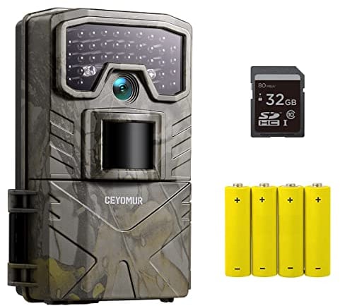 CEYOMUR Camara Fototrampeo, 1080P Cámara de Caza con IR Visión Nocturna, Camara Caza con Impermeable IP66 con 4 Pilas AA y una Tarjeta SD de 32GB para Monitoreo de Vida Silvestre