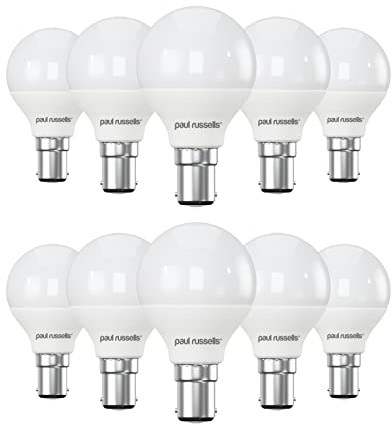 paul russells LED Golf Ball – Small Bayonet Fitting Dimmable Light, 5.5W B15 G45 LED Bulbs, 40w Equivalent, 2700K Warm White, Dimmer SBC Energy Saving Ceiling Lightsbulbs, 10 Pack