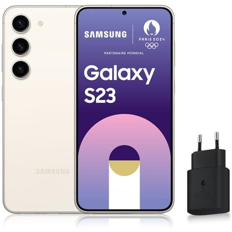 Samsung Galaxy S23 Smartphone Android 5G, 128 Go, Chargeur secteur rapide 25W inclus [Exclusivité Amazon], Smartphone déverrouillé, Crème, Version FR