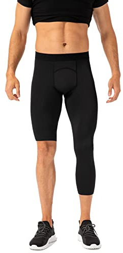 Little Hand Pantalon de Compression pour Hommes Collants Couche de Base 3/4 Une Jambe Leggings de Compression pour Basketball Entraînement M, Noir 1