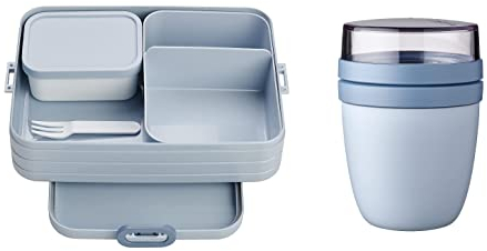 Mepal Brotdose Lunch to go Set - inkl. Lunchpot - Brotdose Large mit Bento Box - Lunchbox für kleine Snacks & Reste - Brotdose Erwachsene - Essenbox mit Fächern - Nordic blue