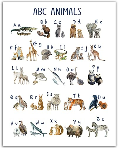 Tier-Abc-Poster – Babyzimmer-Dekor – ABC-Poster für Kleinkinder Wand – ABC-Wanddekoration Klassenzimmer Must Haves – Alphabet-Poster Kinderzimmer Dekor – Abc Wandkunst Schlafzimmer Woodland Decor –