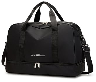CORIOS Nylon Sporttasche für Herren/Damen Reisetaschen Duffle Bag Weekender Übernachtung Tasche Fitnesstasche Schwimmtasche Trainingstasche Kabinenreisetasche für Reisen Sport Fitnessstudio Schwarz