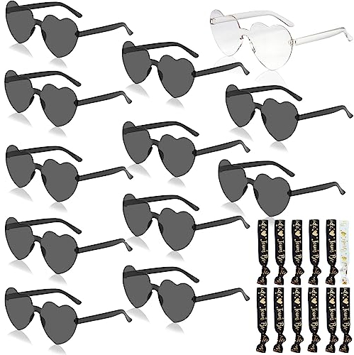 Qunkun Bride Herz Brille, 24 Stück Bride to Be Herz Brille Set, Herz Sonnenbrille, Brille Team Braut Armbänder, Junggesellenabschied Deko Frauen, Team Bride Armband für JGA Partybrillen Accessoires