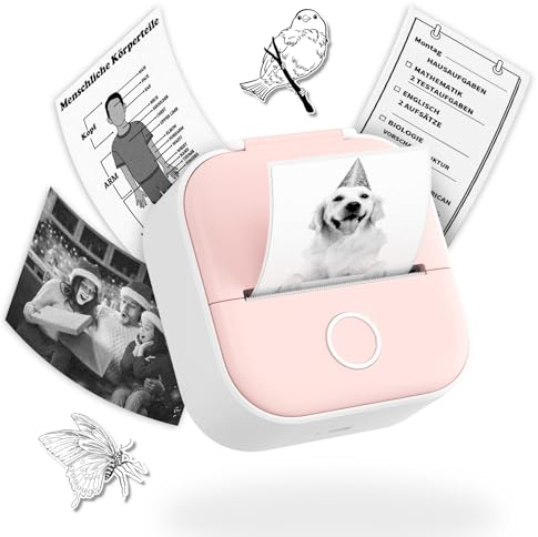 Omezizy T02 Mini Sticker Drucker - Thermo Bluetooth Mini Etikettendrucker with 1 Rolle Aufkleber, Mini Drucker für Smartphone for DIY, Scrapbook,Journal,Studiennotizen,Memo,Liste, Weihnachts Geschenk