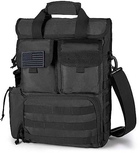 FRTKK Tactical Messenger Bag Military MOLLE Sling Shoulder Pack Briefcase Laptop Assault Gear Handbags Utility Carry Satchel, Black, 17.3 inch