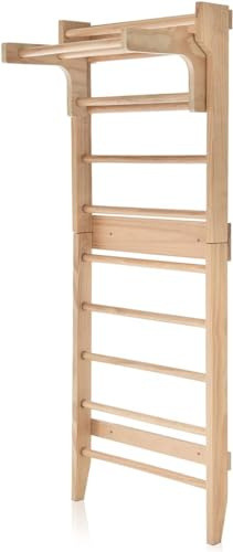 GYMAX Espaldera de Madera con Barra de Dominadas de Altura Ajustable, Estructura de Escalada de 195 x 80 cm para Adultos y Niños, para Fisioterapia, Gimnasia, Fitness, Soporta hasta 100 kg