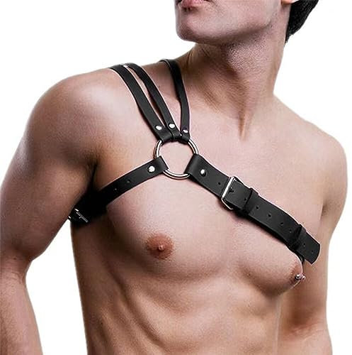 GKLWEJ Harness Männer Leder, Harness Herren, Harness Männer Gay, PU Leder Männer Brust Geschirr, Punk Gothic Fetisch Bandage, Harnisch Herren für Kostüme Cosplay Party Kostüme Sexy Sklave Clubwear