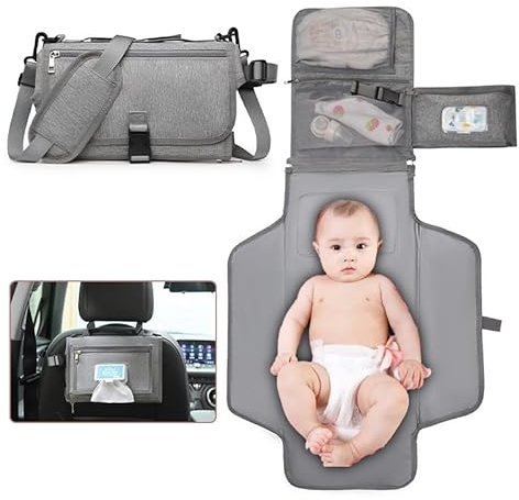 Kinwodon Baby Wickelunterlage, Tragbare Wickelunterlage für Baby Wickeltasche, Wickeltisch Unterlage, Essentials für Neugeborene, Wickelstation und Windel Organizer für Wickeltisch oder Reisen
