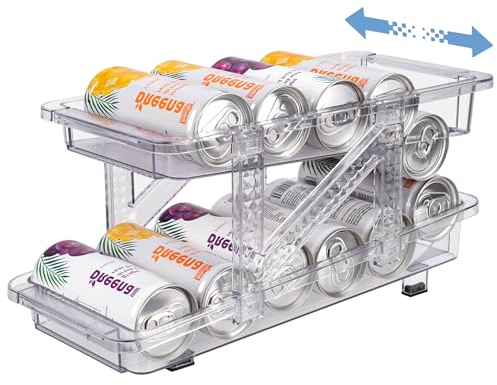 Voency Rollen Kühlschrank Organizer Dosenspender Dosenhalter, 2 Tier Getränkedosen Bier Soda Dosen Aufbewahrungbox für Kühlschrank Küche Pantry Kabinett