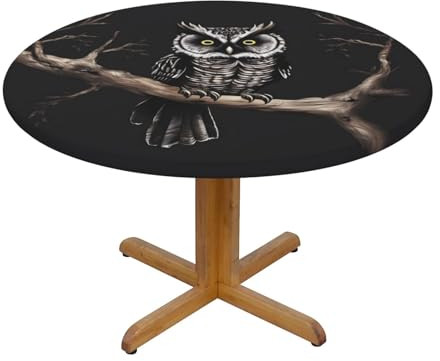 Runde Tischdecke mit Eulen-Motiv, Größe M, schmutzabweisend, Polyester, Tischdecke für Küche und Esstisch