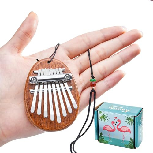 DHinkyoung Mini Kalimba 8 Keys, Portable Mbira Finger Thumb Piano Gifts for Child and Piano Beginner, Exquisite Marimba Musical Instrument Pendant Keychain Accessories for Knapsack Christmas Tree