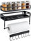 Auciej Gewürzregal Wand Küchenregal ohne Bohren 2er Set Wandregal Küche mit Küchenrollenhalter Hakenleiste Gewürzregal hängend für Küche Badezimmer Balkon 35 x 13 x 5,5 cm, Schwarz