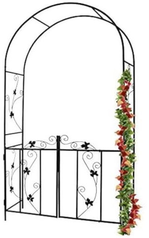 Arco de jardín con puerta, arco for plantas trepadoras al aire libre con puerta y estacas for plantas trepadoras, rosa, cenadores y enrejados, pérgola for césped, patio, boda, decoración de fiesta nup