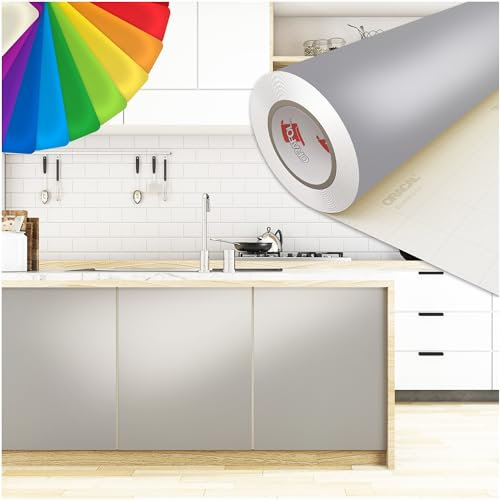 PRINT.GG Klebefolie Möbel - Möbelfolie in vielen Größen - Selbstklebende Folie in vielen Farben - Klebefolie Schwarz Matt für verschiedene Möbeltypen, 100 x 250 cm, Silber Matt