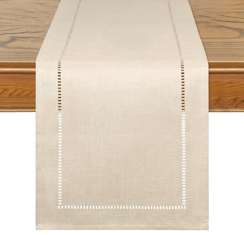 LOMOHOO Rustikaler Tischläufer 71 Zoll lang Boho-Tischläufers, Bauernhaus-Tischläufer, geflochtener gestreifter Couchtischläufer für Dinner-Party-Urlaub (30x275cm, beige)