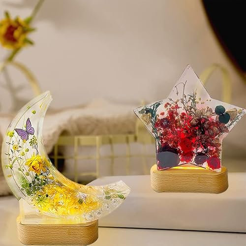 Mondlichter-Harzformen, Silikon, LED-Silikonformen für Epoxidharz, Mondlicht-Silikonform-Set, Epoxidharz-Formen mit beleuchtetem Holzsockel, Ständer für Lampen, DIY, Tisch, Schreibtisch