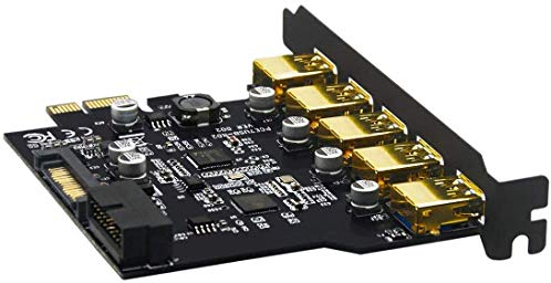 YBBOTT 5 Ports PCIE to USB 3.0 Expansion Card, 5Gbps Internal USB 3 Hub Controller Header - with 19PIN Connector - USB PCI Express Card Converter Super Speed for Desktop PC Windows 10/8 / 7 / Linux