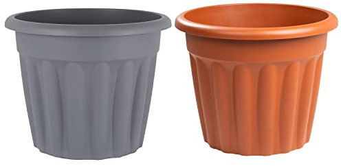 50cm Large Plastic Planter - 42L Litre Lightweight & Weather Resistant | Durable Design Gardening Tub Decorative Flower Pot Plant Herb Suitable for Indoor or Outdoor Use (Grey + Terracotta)
