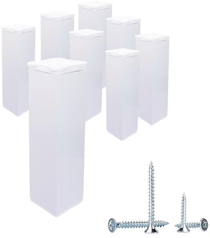 SKIR'CO 8 pièces, Pieds de Meuble Blancs Réglables en Hauteur, Hauteur 15 cm, Profil Carré 40 x 40 mm, Pieds de Meuble en Aluminium, Vis Incluses