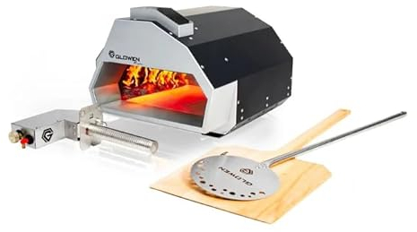 Glowen Raptor Gasbrenner & Pizzaschieber Set | 15 Zoll Pizzaofen | Gasbrenner | Pizzaschieber Set (Schwarz-Silber)