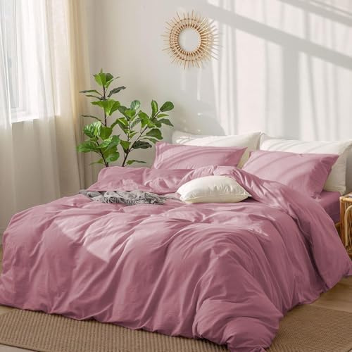 DXHOME Bettwäsche 200x220 Rosa Altrosa Uni Baumwolle Bettwäsche Set 3 Teilig Kuschelig Flauschige Modern Einfach Weich Baumwolle Bettwäsche mit Reißverschluss und 2 Kissenbezüge 80x80 cm