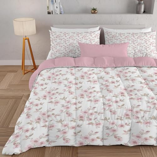 dyausi Couette 260x240 cm - Couette imprimée Floral 3 Pièces - Édredon et 2 Taies d'oreiller pour lit 2 Personnes - Couette Toutes Saisons Lavable en Machine - Rose