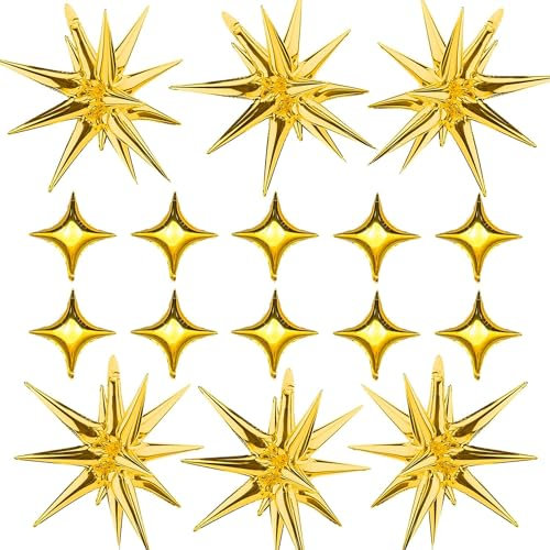 16 Stück Gold Stern Luftballons mit 6Pcs Explosion Stern Ballon und 10Pcs Vierwinkel-Sternballon für Geburtstag, Babyparty, Jubiläum, Hochzeit Dekoration