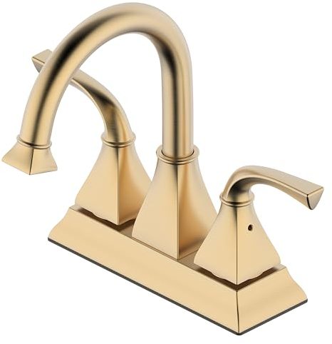 Centerset Badezimmer-Wasserhahn, gebürstetes Gold, 10,2 cm, Zwei-Griff-WC-Wasserhahn mit Push-Up-Ablauf, F-4015-BG