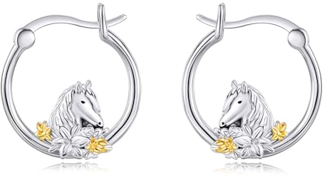 Pferde Ohrringe Kleine Creolen 925 Sterlingsilber für Empfindliche Ohren Süße Pferde Creolen Schmuck Geschenke für Damen Mädchen (Pferd Ohrringe)