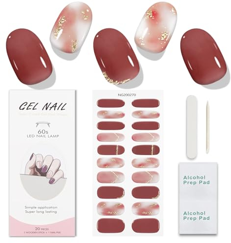 JMEOWIO Unghie Gel Adesive Punta Francese Rossa Gel Nail Stickers Adesivi Unghie Gel Uv Decorazioni Unghie Nail Art Disegni
