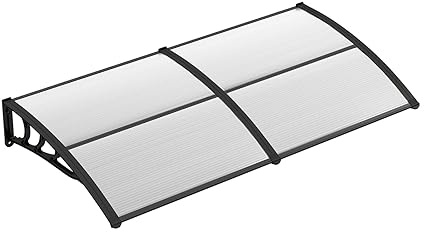 RELAX4LIFE Tettoia da Esterno 199 x 99 cm，Pensilina in Policarbonato Cavo Doppia Parete e Alluminio，Rivestimento Anti-UV 50 micron，per Porte Finestre Balconi,Trasparente+Cornice+Nero