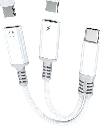 Divisor de auriculares USB C (2 en 1), cable de carga tipo C, cable de carga doble, adaptador AUX DAC de salida de audio, conector hembra, cable de doble puerto compatible con Samsung teléfono móvil,