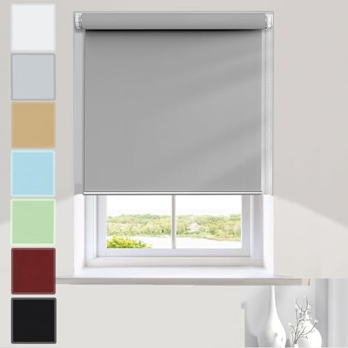 Blackout Roller Blind 50 x 120 cm No Drill Installation Perfect for Balcony and Window Easy Inside or Outside Mount Light Grey