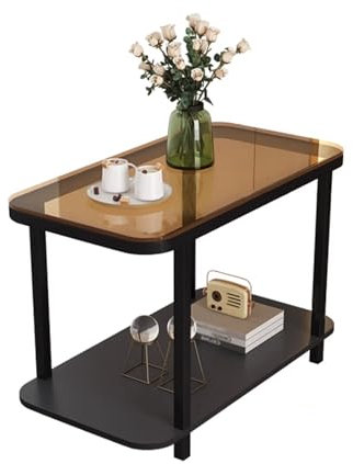 Beistelltisch Couch Glass, Beistelltisch Klein Schwarz mit Glasplatte, Kleiner Tischständer, Sofatische mit Stahlrahmen for Schlafzimmerterrasse 3 Farben(Brown,60 * 40 * 53cm)
