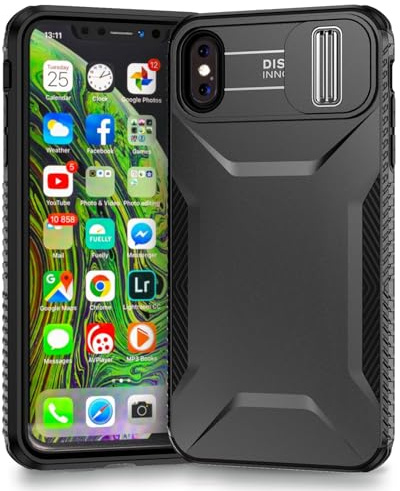 Yerebel Hülle für iPhone XS Max Handyhülle Kameraschutz mit Slide Camera, Schutz in Militärqualität Stoßfest rutschfest Schutzhülle für Apple iPhone XS Max Schwarz
