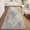 TAPISO Valley Teppichläufer Vintage, Kurzflor Grau Blau Blumen Used Effekt Meliert Verwischt, für Flur, Wohnzimmer, Schlafzimmer, Esszimmer – Eleganter TeppichLäufer – 120 x 300 cm