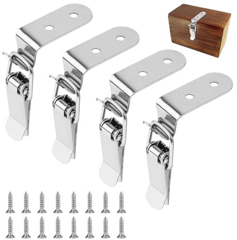 4 Stück Spannverschluss Edelstahl,90 Grad Kistenverschluss,Edelstahl-Werkzeugkasten-Verriegelungsschloss,Schrankverrieg Knebelverschluss,für Koffer Kisten Schrank Entenmaulschnalle