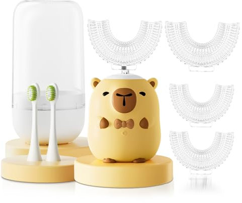 Brosse à dents électrique en forme de U pour enfants – Capybara de dessin animé avec 6 têtes de brosse – Brosse à dents automatique sonique pour (Capybara, 2-14 Âge)