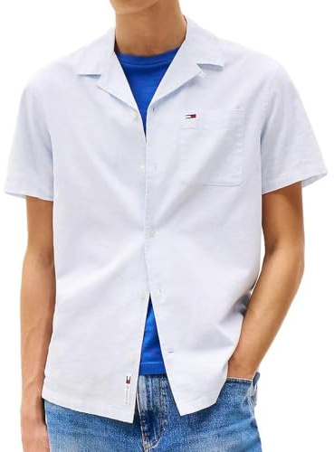 Tommy Hilfiger Herren TJM Linen Blend Camp SS EXT Hemd mit Button-Down-Kragen, Sweet Blue, L